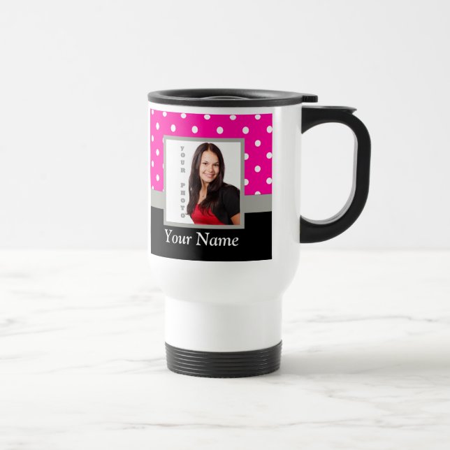 Caneca Térmica Modelo de foto de Bolinhas rosa (Direita)