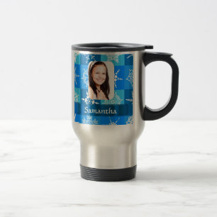 Caneca Térmica Modelo de foto de floco de neve azul