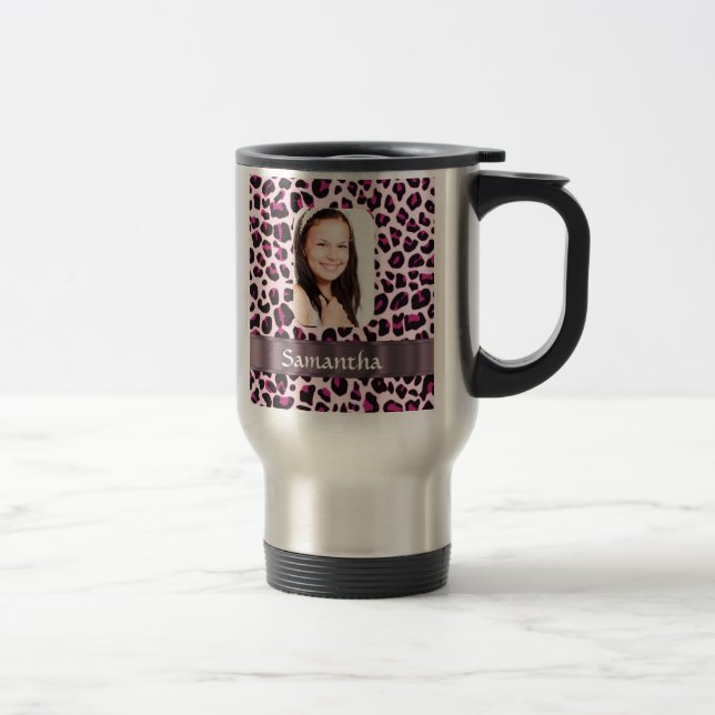 Caneca Térmica Modelo de fotografia de leopardo rosa (Direita)