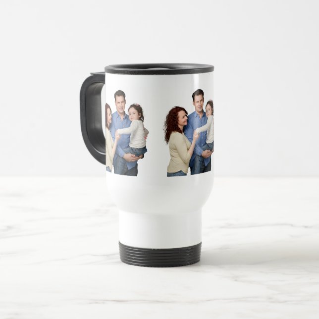Caneca Térmica Modelo de três fotos da família personalizadas (Frente Esquerda)