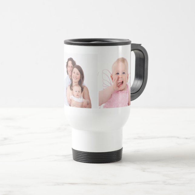 Caneca Térmica Modelo de três fotos da família personalizadas (Frente Esquerda)