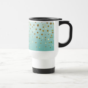 Caneca Térmica Modern Girly gold glitter confetti Blue Gradient