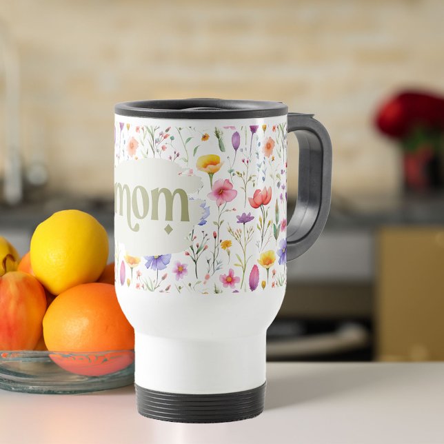 Caneca Térmica Moderna Colorida Flores Selvagens Girly Mãe (Pretty mom travel mug from my Mother's Day Wildflower Collection)
