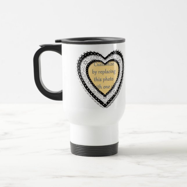 Caneca Térmica Moldura de Fotos Coração Entrelaçado (Esquerda)
