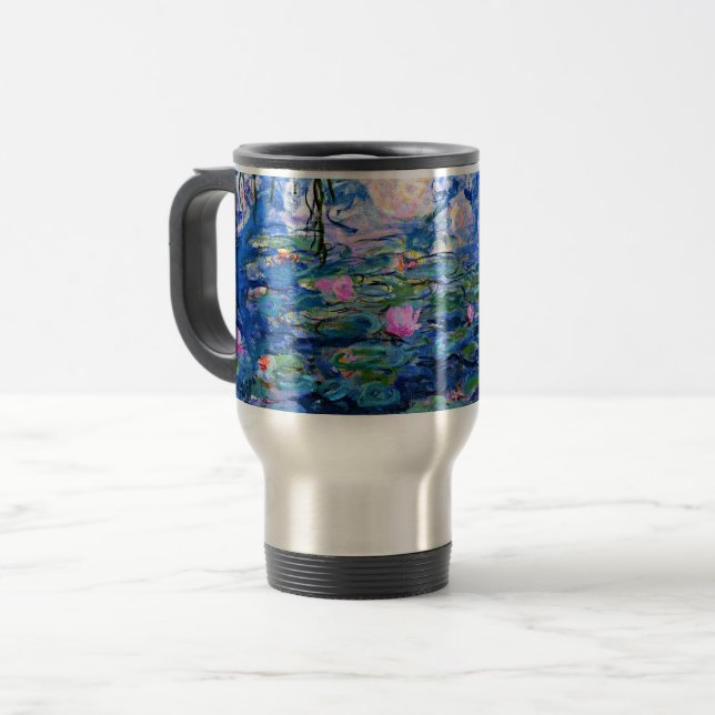 Caneca Térmica Monet: Lírios d'água 1919, flores cor-de-rosa maci (Frente Esquerda)