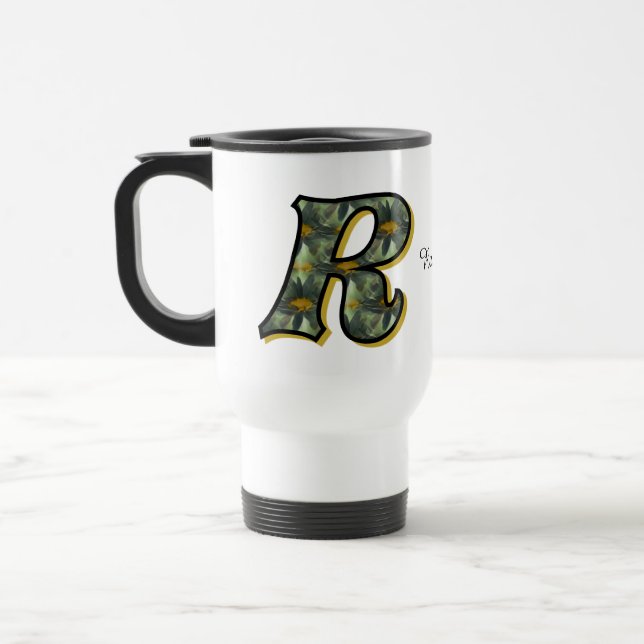 Caneca Térmica Monogram Initial R Daisy Floral Art Personalized (Esquerda)