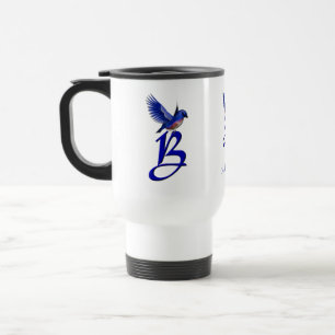 Caneca Térmica Monograma Azul Ave Inicial B Elegante Personalizad