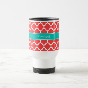 Caneca Térmica Monograma branco vermelho coral do nome da cerceta