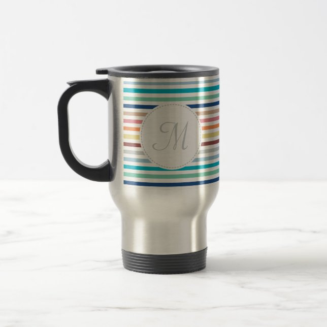Caneca Térmica Monograma Chic Pastel Arco-íris Horizontal Stripes (Esquerda)
