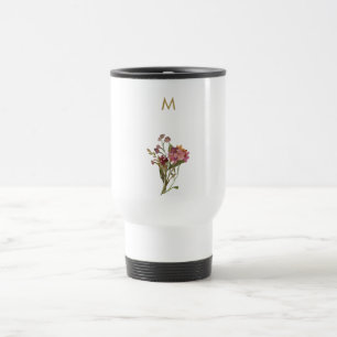 Caneca Térmica Monograma de Aquarela Floral Rosa Moderna