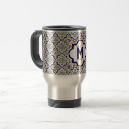 Caneca Térmica Monograma de Azulejos Botânicos de Vintage