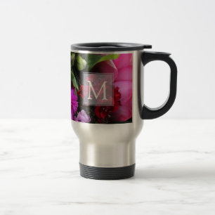 Caneca Térmica Monograma de Flores Rosa e Violeta