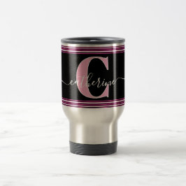 Caneca Térmica Monograma de Nome Minimalista Elegante Preto Branc