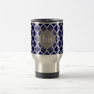 Caneca Térmica Monograma de padrão Quatrefoil marroquino azul pro