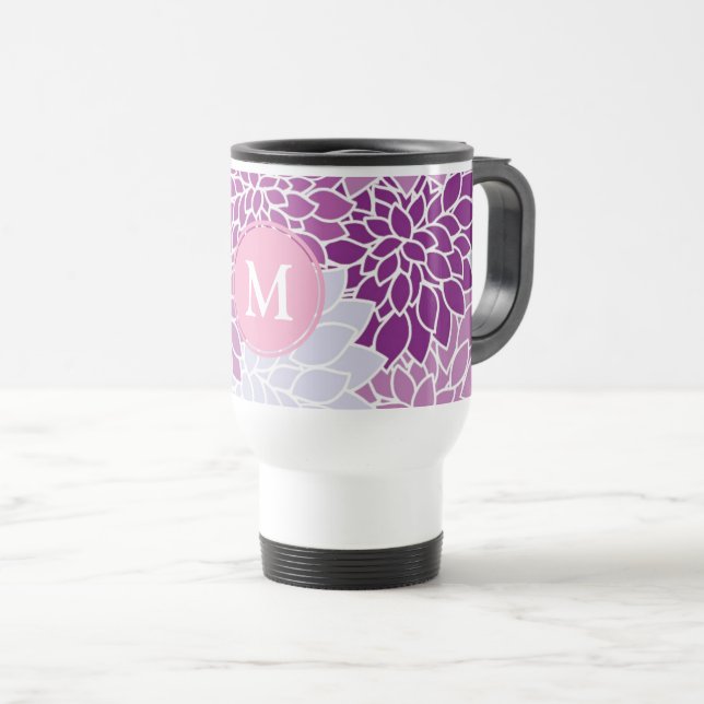 Caneca Térmica Monograma de Púrpura e Flor Lilac (Frente Esquerda)