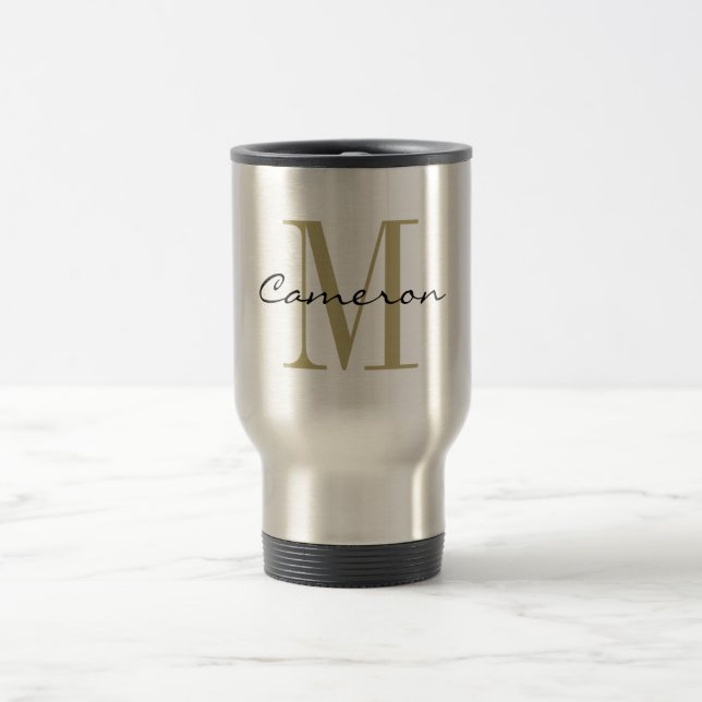 Caneca Térmica Monograma Dourado Inicial e Nome Personalizado (Centro)