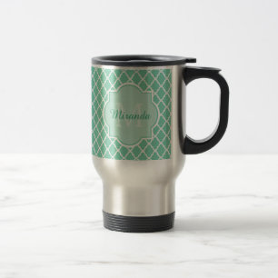 Caneca Térmica Monograma elegante de Quatrefoil do verde da