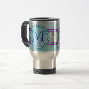 Caneca Térmica Monograma Floral Azul Pastel