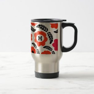 Caneca Térmica Monograma Floral Laranja e Vermelho Moderno
