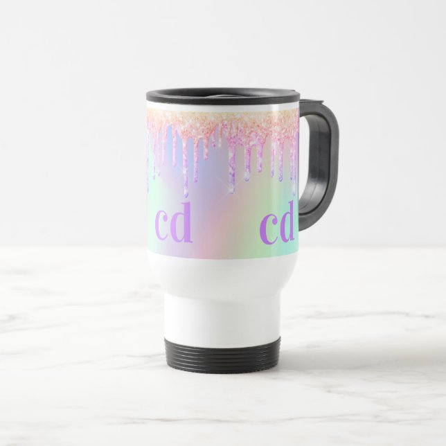 Caneca Térmica Monograma holográfico cor-de-rosa (Frente Esquerda)