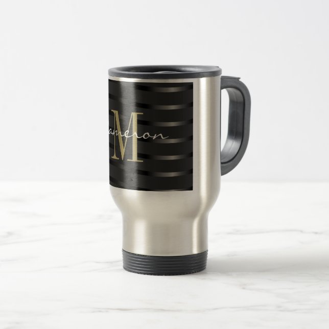Caneca Térmica Monograma inicial e nome Dourado em preto (Frente Esquerda)