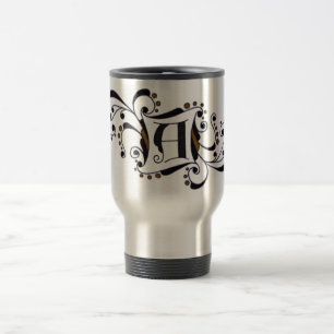 Caneca Térmica Monograma inicial/letra "A" design ouro/preto