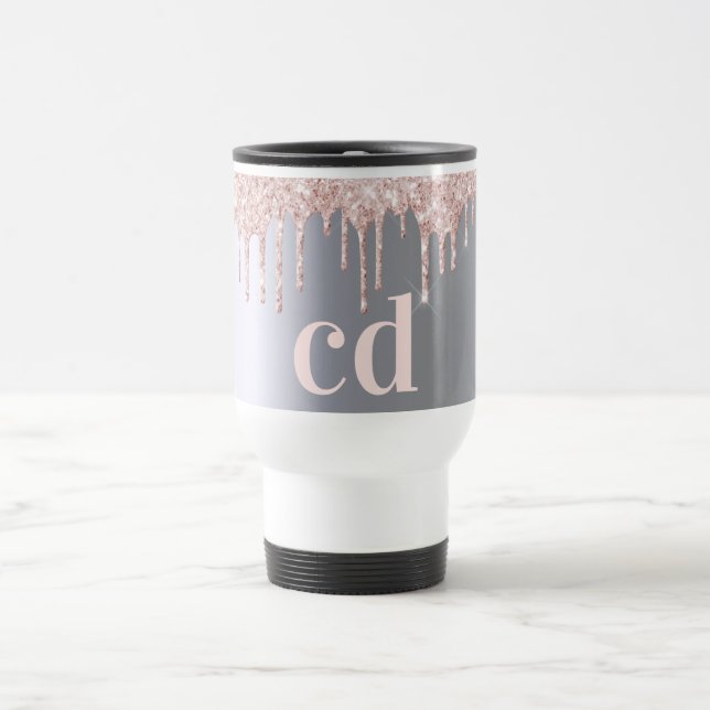 Caneca Térmica Monograma metálico prateado com gota a gota rosa d (Centro)