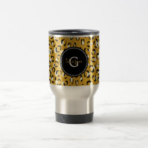 Caneca Térmica Monograma moderno chique com estampa de onça doura