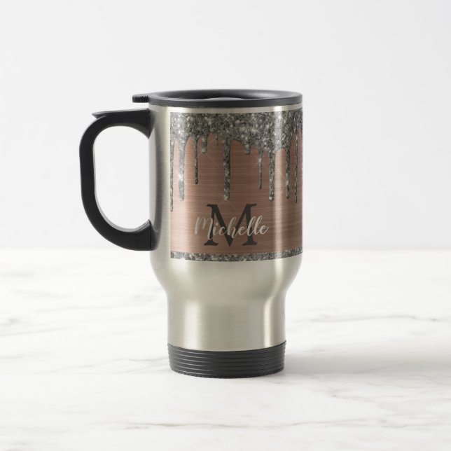 Caneca Térmica Monograma Moderno com Pingos de Brilho Prateado no (Esquerda)
