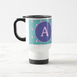 Caneca Térmica Monograma Personalizado Corações Lilac Teal