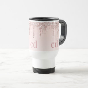 Caneca Térmica monograma rosa dourado pincel cor-de-rosa