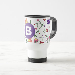 Caneca Térmica Monograma Roxo Floral Colorido Moderno