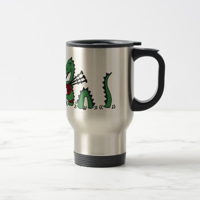 Caneca Térmica Monstro engraçado de Loch Ness que joga Bagpipes (Direita)