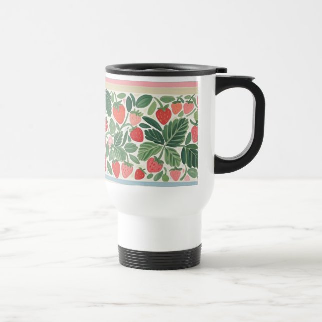 Caneca Térmica Morangos Deliciosos em Aquarela (Direita)