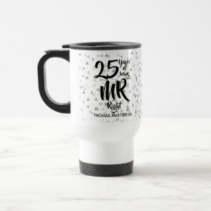 Caneca Térmica Mr Right Aniversário de 25 Anos Corações de Confet