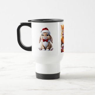 Caneca Térmica Mug com design adorável de um coelho e gatinhos