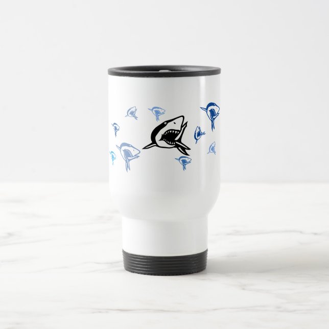 Caneca Térmica Mug - Vários tubarões em azul (Centro)