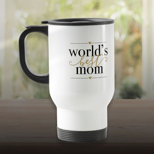 Caneca Térmica Mundos Pretos e Dourados Melhor Mãe Elegante (Black and Gold Worlds Best Mom Elegant Travel Mug)