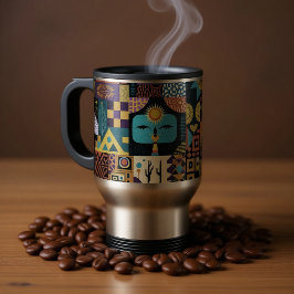 Caneca Térmica Muted Earthy Folk Art Patchwork Quilt