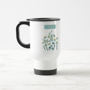 Caneca Térmica Na moda elegante cinzenta azul-margarida-moderna