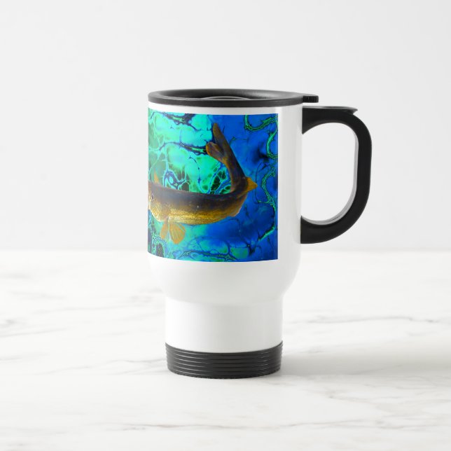 Caneca Térmica Nadando Walleye, Pickerel Fish Art (Direita)