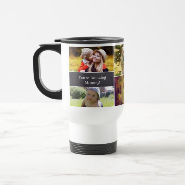 Caneca Térmica Natal da Colagem de Fotos Personalizada da mãe (Esquerda)