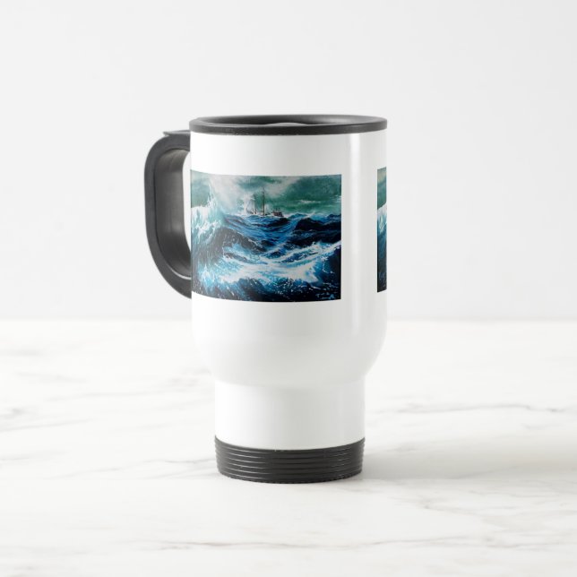 Caneca Térmica Navio no mar em tempestade (Frente Esquerda)