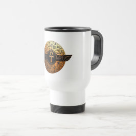 Caneca Térmica NeoAnkh 3D Ankh Alado Dourado & Disco de Hieróglif