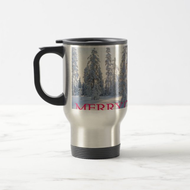 CANECA TÉRMICA NEVE, ÁRVORES, SOL, PRONTO PARA NATAL (Esquerda)