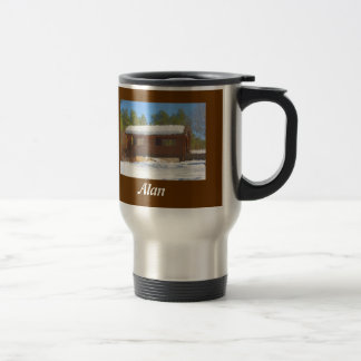 Caneca Térmica "Neve viagem na ponte do lago woodland"/caneca da