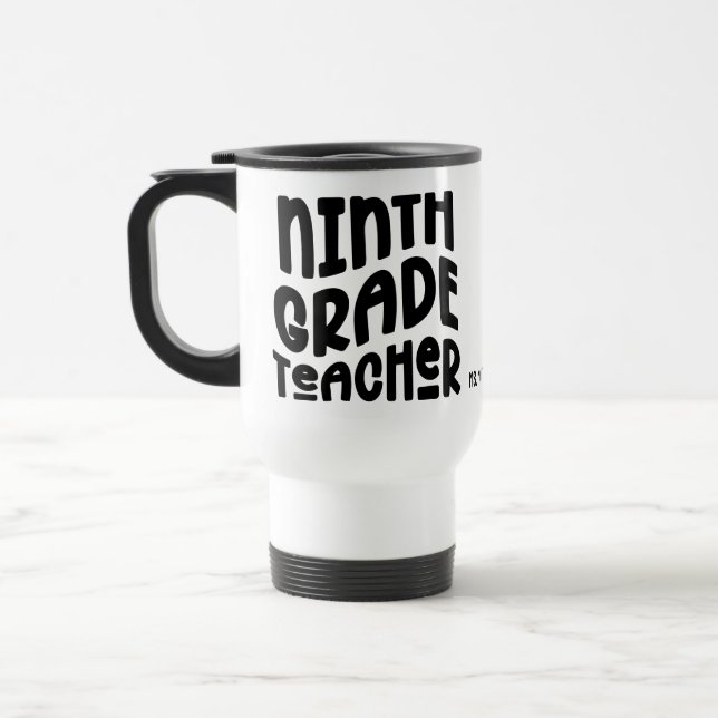 Caneca Térmica Ninth Grade Teacher Black Typography Design (Esquerda)
