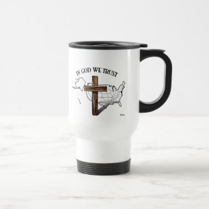 Caneca Térmica No deus nós confiamos com cruz áspera e esboço 