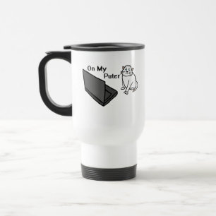Caneca Térmica No Meu Computador Divertido Meme de Gato Branco