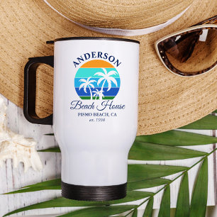Caneca Térmica Nome da família Beach House Sun Palm Trees